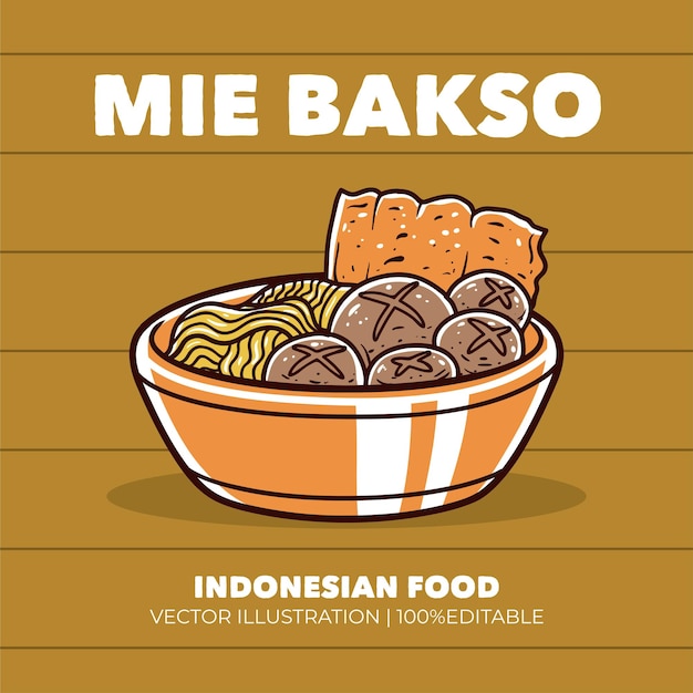 Ilustración vectorial de alimentos indonesios Mie bakso