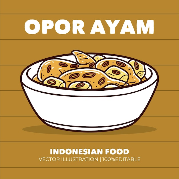 Ilustración vectorial de alimentos indonesios de Opor ayam