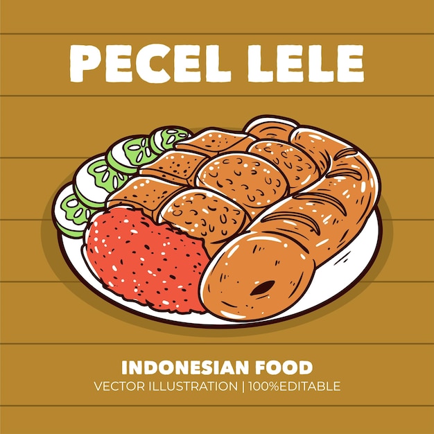 Ilustración vectorial de alimentos indonesios de Pecel lele