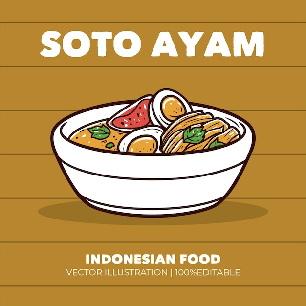 Ilustración vectorial de alimentos indonesios de Soto ayam