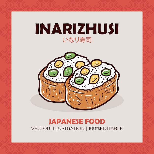 Ilustración vectorial de alimentos japoneses de Inarizushi