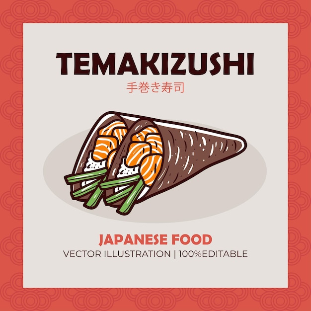 Ilustración vectorial de alimentos japoneses de Temakizushi
