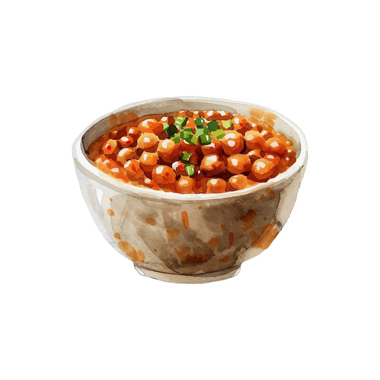 Vector ilustración vectorial de alimentos natto japoneses en estilo acuarela