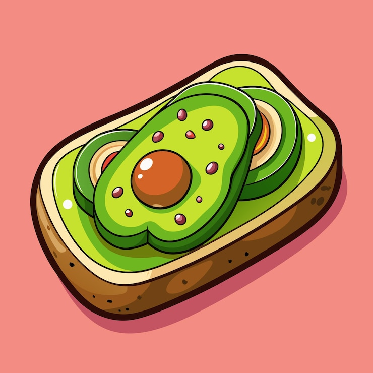 Vector ilustración vectorial de alimentos con tostadas de aguacate y nueces tostadas
