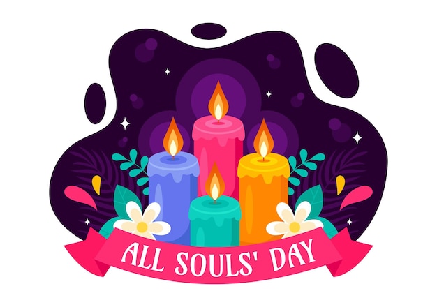 Ilustración vectorial de All Souls39 Day para honrar y conmemorar las almas de los creyentes fallecidos en la fe cristiana con velas en el fondo