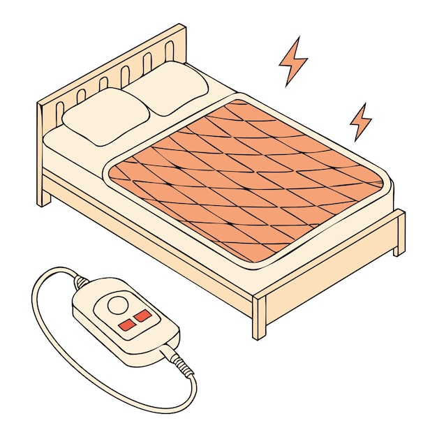 Ilustración vectorial de almohadillas de colchón eléctricamente calentadas para diseños de ropa de cama acogedora