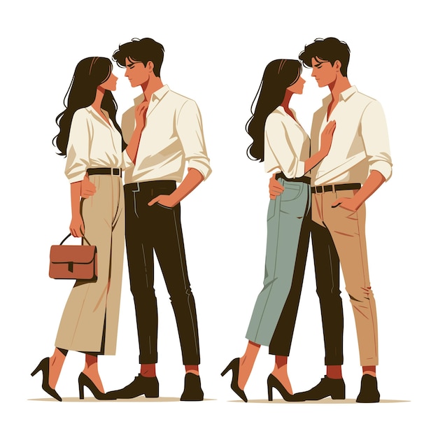 Vector ilustración vectorial de amantes de pareja romántica pareja joven feliz de hombre y mujer juntos esposa y marido