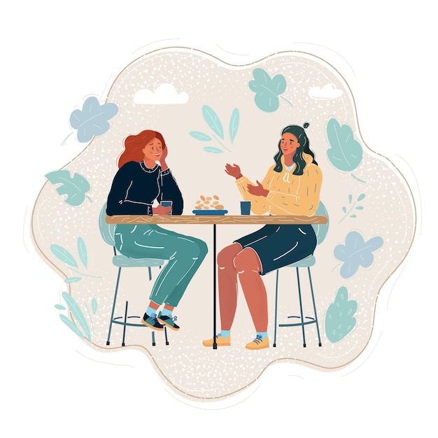 Ilustración vectorial de amigas almorzando juntas en el centro comercial