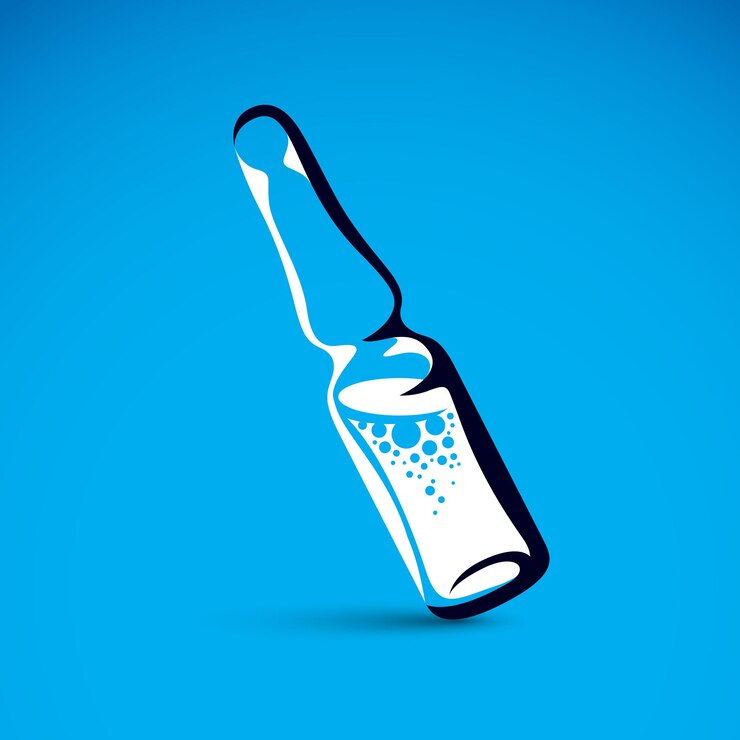 Vector ilustración vectorial de una ampolla médica. metafora de inmunización planificada