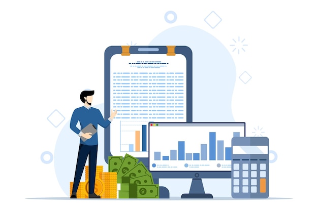 Ilustración vectorial de análisis comercial o cálculo o concepto de investigación para el crecimiento del mercado