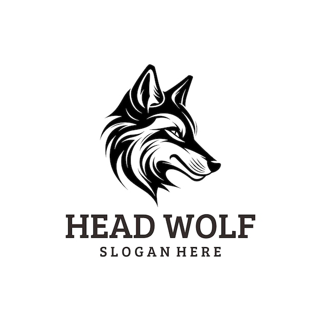 Ilustración vectorial del animal de cabeza de lobo y el logotipo de la vida silvestre