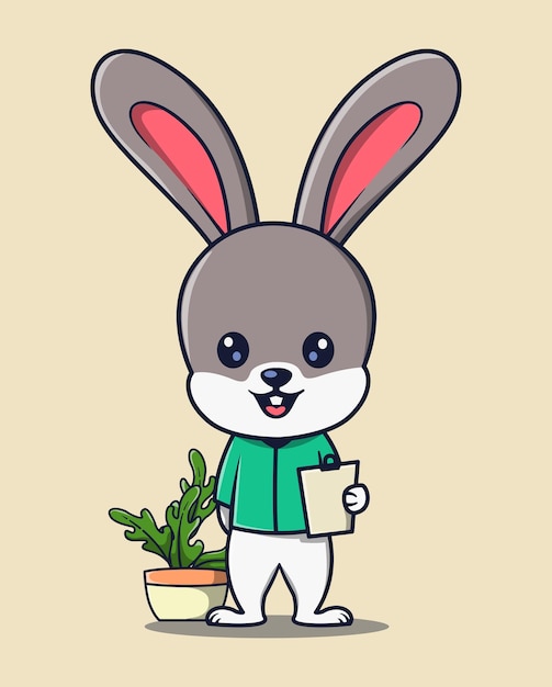 ilustración vectorial de animal enfermera doctor conejo sosteniendo una lista