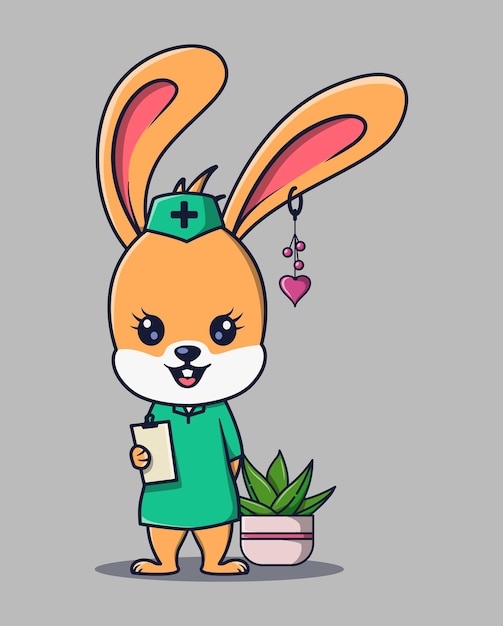 Ilustración vectorial de animal enfermera médico gama sosteniendo una lista