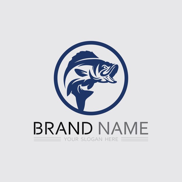 Ilustración vectorial de animales de diseño acuático del logotipo de Pesca y Pesca