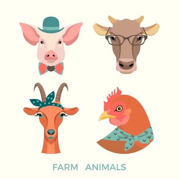 Ilustración vectorial de animales de granja.