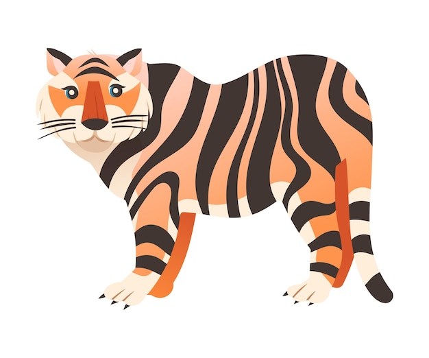 Ilustración vectorial de animales salvajes de tigre grande en fondo blanco