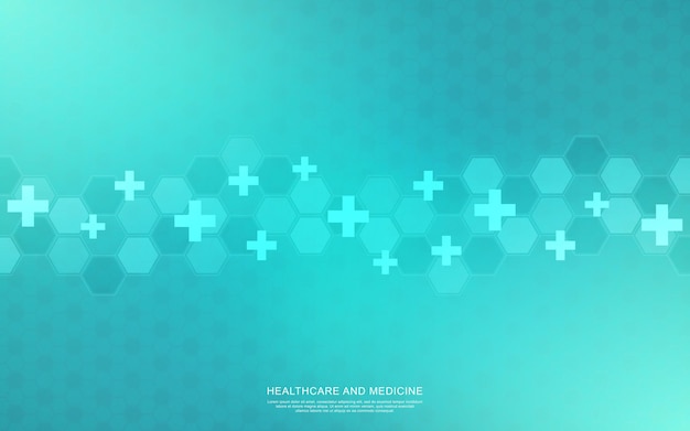Ilustración vectorial de antecedentes médicos con hexágonos y cruces