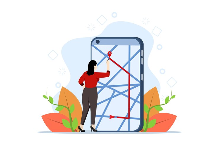 Vector ilustración vectorial de una aplicación de servicio de navegación gps o una aplicación de mapas para teléfonos inteligentes
