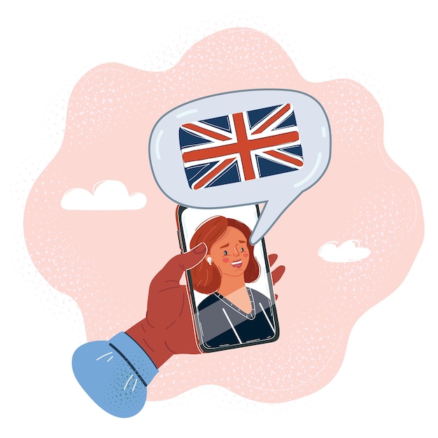 Ilustración vectorial de aprendizaje a distancia aprendizaje en línea elección de examen de idioma inglés preparación para el examen de educación en el hogar podcast de educación Hablar con un hablante nativo