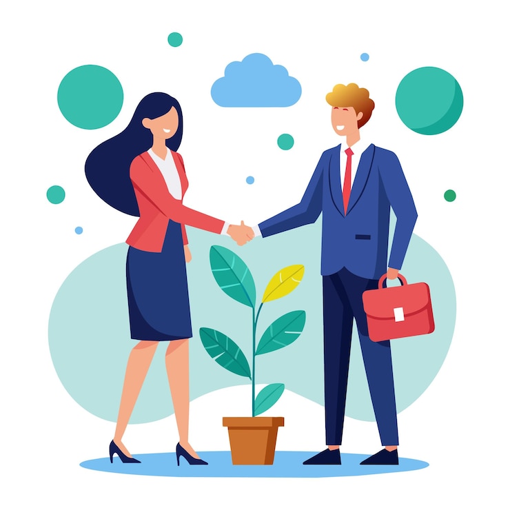 Vector ilustración vectorial de apretón de manos de una mujer de negocios y un hombre de negocios
