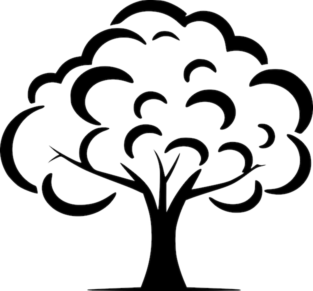 Ilustración vectorial de árbol en blanco y negro