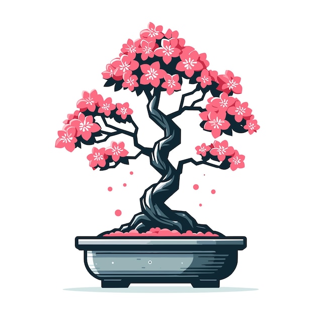 Vector ilustración vectorial del árbol de bonsai sakura estética de la cultura tradicional japonesa y china