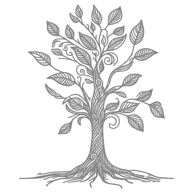 Vector ilustración vectorial de árbol dibujada a mano