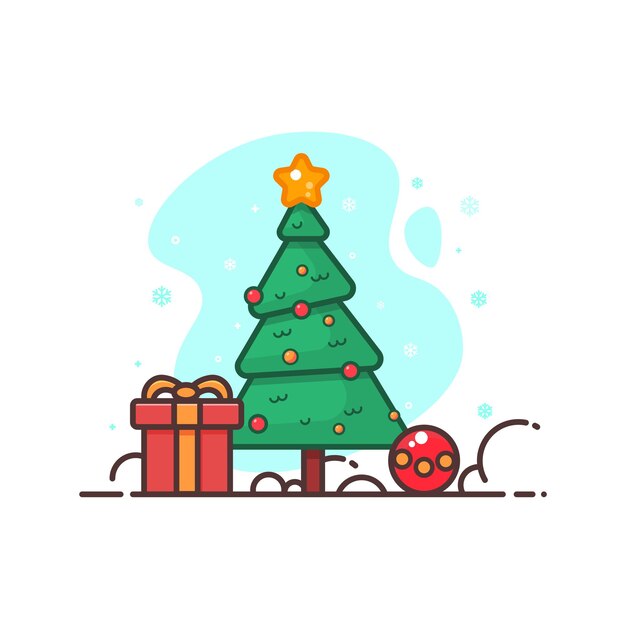 Ilustración vectorial de árbol de Navidad con regalos Ilustración vectoria en estilo plano concepto de Año Nuevo