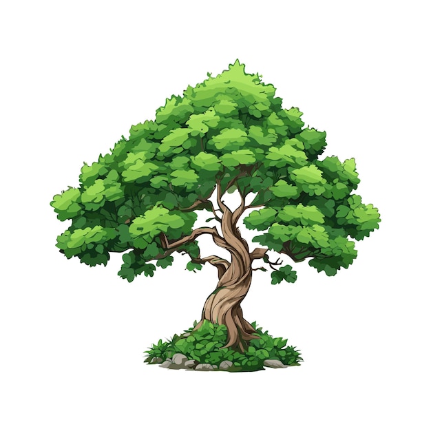 Ilustración vectorial de árbol verde aislado en fondo blanco