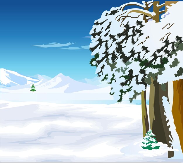 Ilustración vectorial de árboles en nieve de invierno Ilustración vectoria de paisajes de invierno