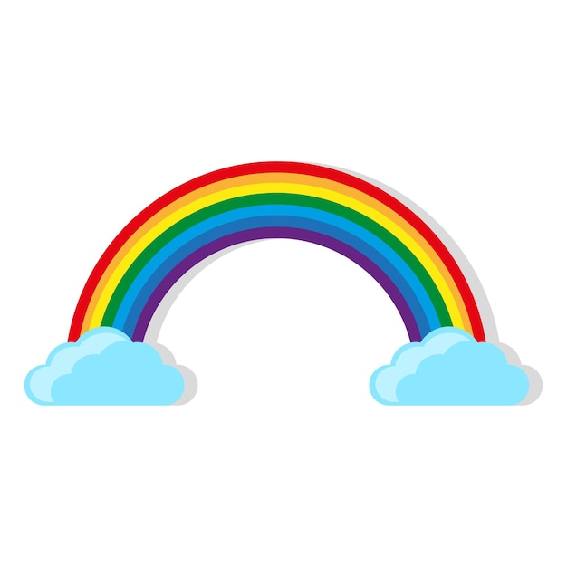 Ilustración vectorial de arco iris de dibujos animados con nubes en fondo blanco EPS 10