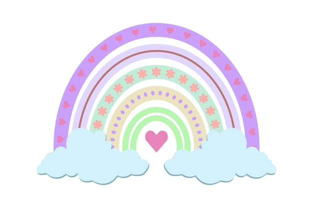 Ilustración vectorial del arco iris con nubes