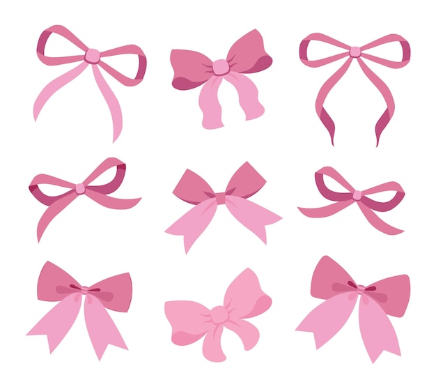 Ilustración vectorial de arco vintage de color rosa suave Arco para decoración de cabello femenino iconos planos cintas aisladas