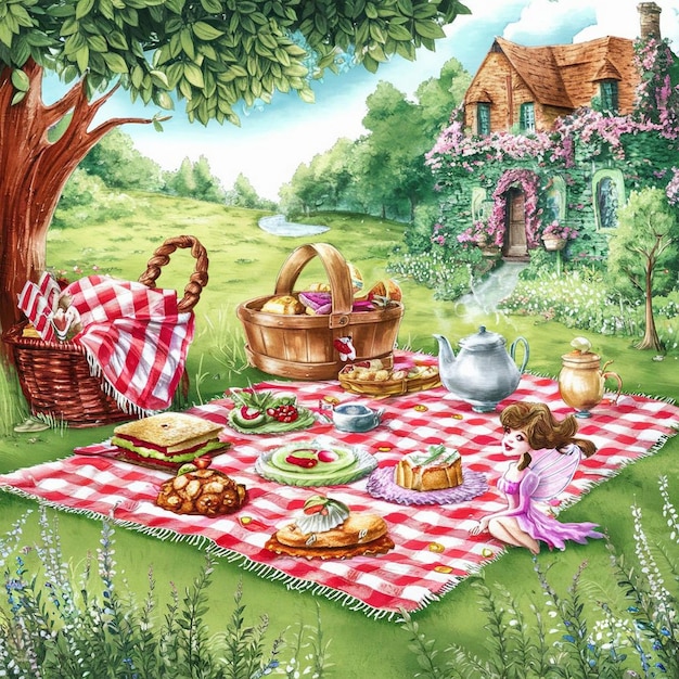 Ilustración vectorial del área de picnic del núcleo de la cabaña