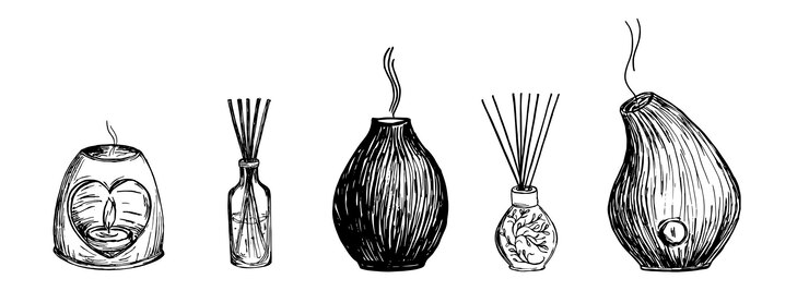 Vector ilustración vectorial de aromaterapia conjunto de iconos vectoriales de difusor para el diseño web aislados sobre un fondo blanco