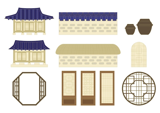 Ilustración vectorial de la arquitectura tradicional coreana