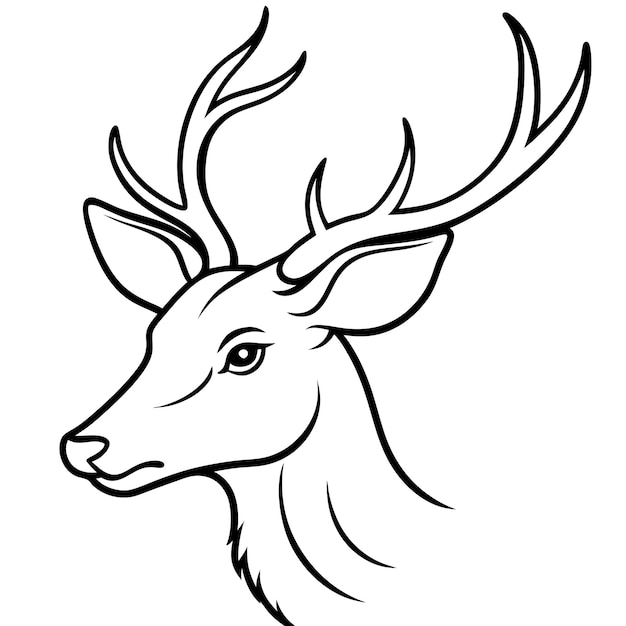 Ilustración vectorial de arte de línea de cabeza de ciervo perfecta para dibujos animados clipart y diseños elegantes