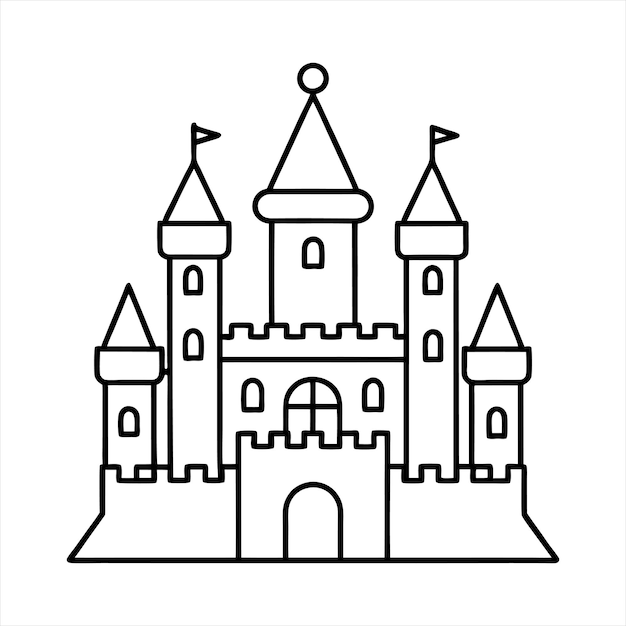 Una ilustración vectorial de arte de línea de Castillos y Reinos sobre fondo blanco