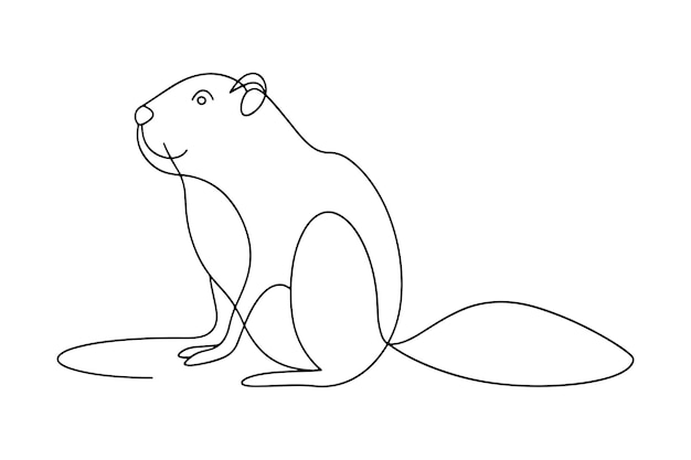 Ilustración vectorial de arte de línea continua de castor en fondo blanco