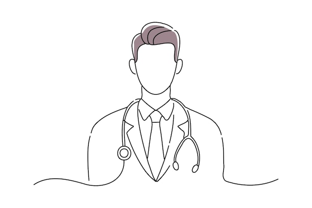 Ilustración vectorial de arte de línea continua de doctor masculino