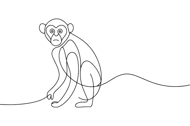 Ilustración vectorial de arte de línea continua de mono en fondo blanco