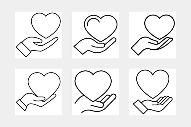 Ilustración vectorial de arte de línea del icono del corazón en la mano