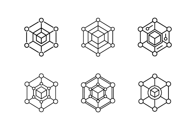 Ilustración vectorial de arte de línea del icono de red de blockchain