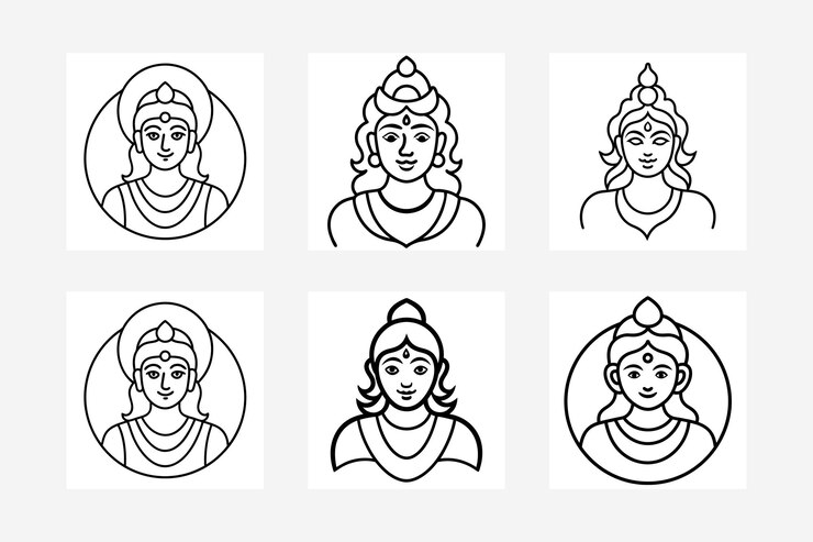 Ilustración vectorial de arte de línea de Lord Krishna