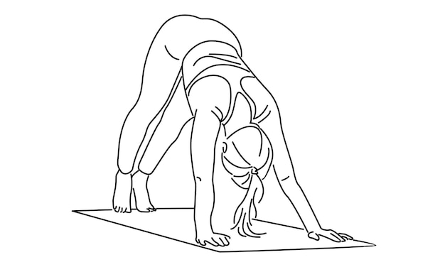 Ilustración vectorial del arte de la línea de la mujer en la postura de yoga