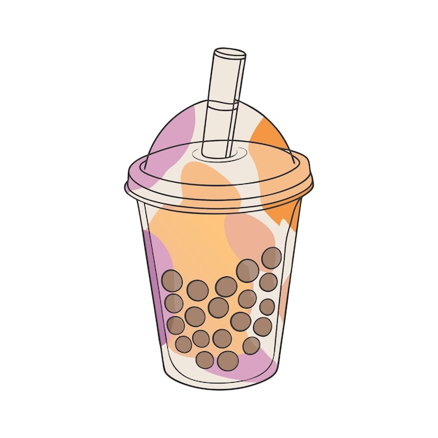 Ilustración vectorial de arte de la línea de té de burbujas
