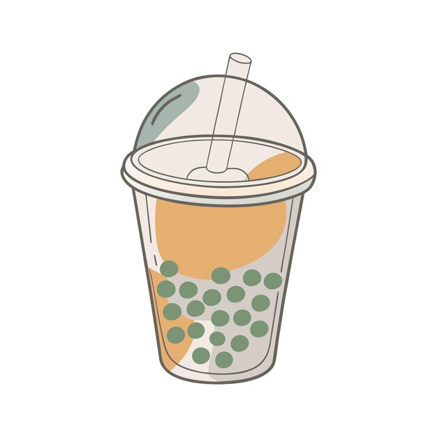 Ilustración vectorial de arte de la línea de té de burbujas