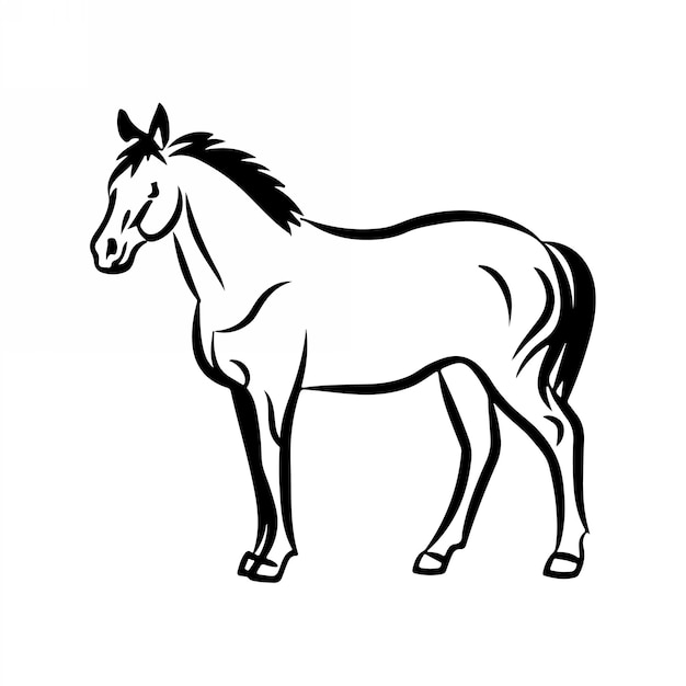 Ilustración vectorial de arte de líneas de caballos en color negro