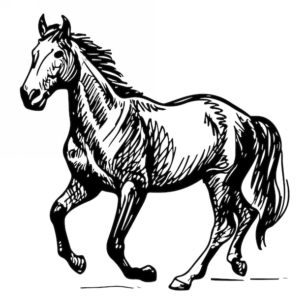 Ilustración vectorial de arte de líneas de caballos en color negro