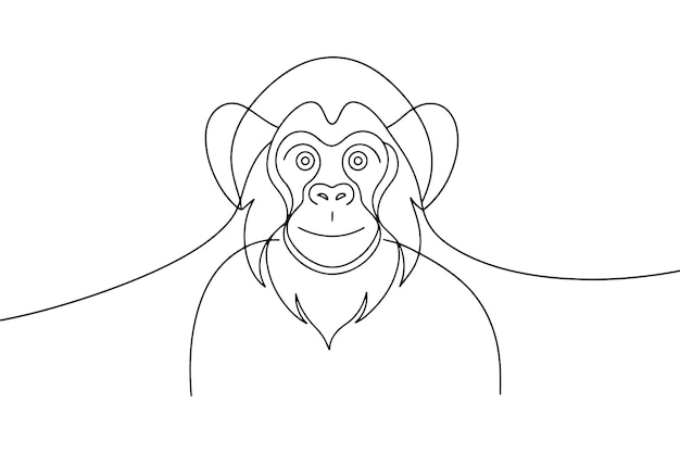 Ilustración vectorial de arte de líneas continuas de orangután sobre fondo blanco